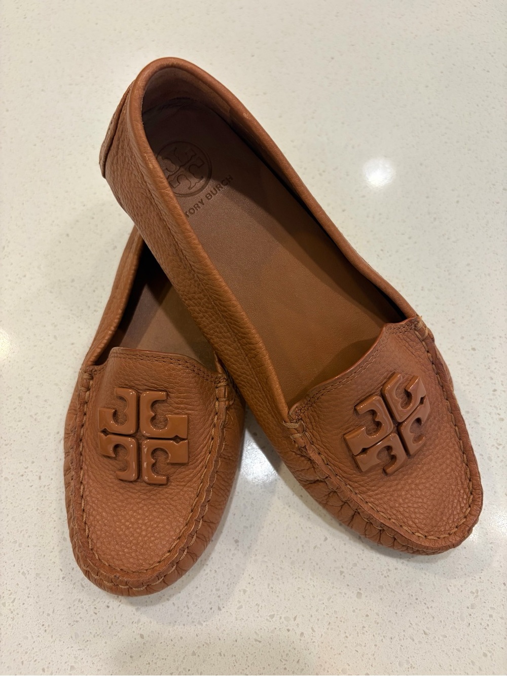 Tory Burch Lowell 2 Driver Loafers Brown Leather Size 5